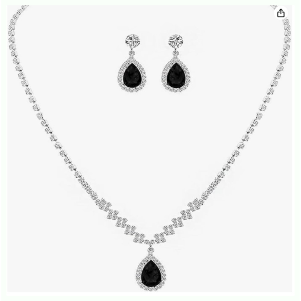 Austrian Crystal Rhinestone Bride Bridesmaid Jewelry Set black necklace earrings